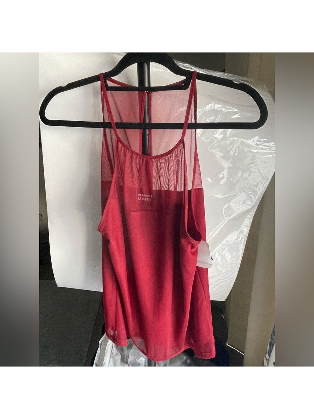 DKNY Red Mesh Detail Chemise